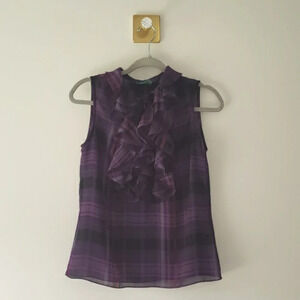 Lauren Ralph Lauren Sleeveless Plaid Blouse 4 Semi-sheer Office Career Academia